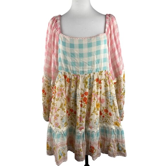 SPELL Women's Tunic Dress Pastel Floral Smocking Long Sleeve 233113N Size L - Picture 3 of 15